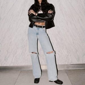 A&F Baggy Low Rise Light Blue Ripped Women Jeans